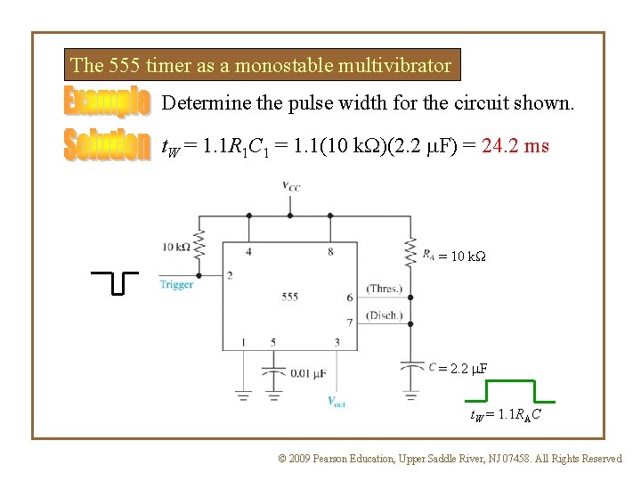 The 555 timer as a monostable multivibrator Determine the pulse width for the circuit