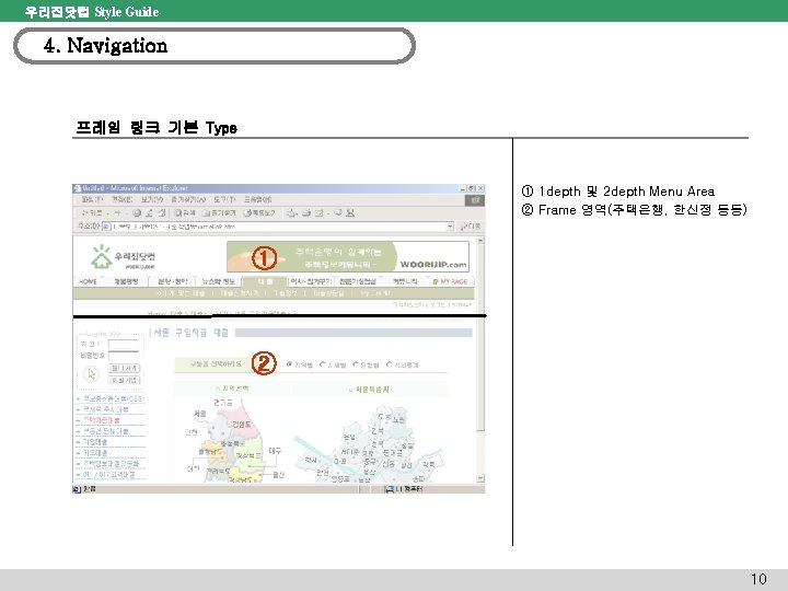 우리집닷컴 Style Guide 4. Navigation 프레임 링크 기본 Type ① 1 depth 및 2