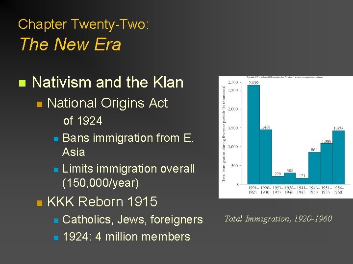 Chapter Twenty-Two: The New Era n Nativism and the Klan n National Origins Act