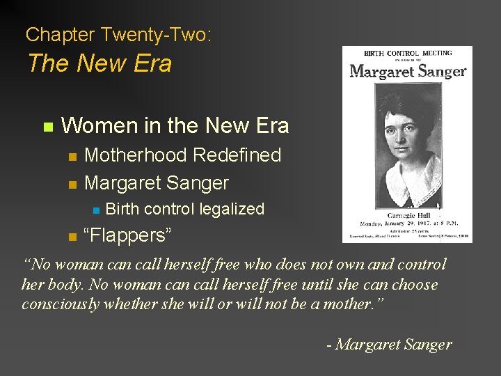 Chapter Twenty-Two: The New Era n Women in the New Era n n Motherhood