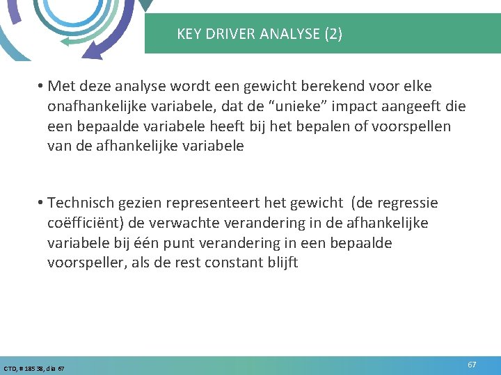 KEY DRIVER ANALYSE (2) • Met deze analyse wordt een gewicht berekend voor elke