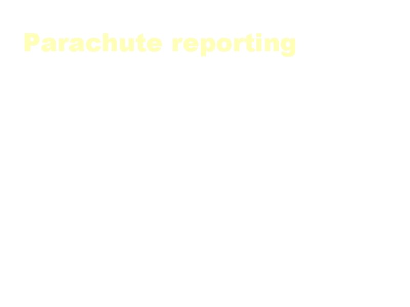 Parachute reporting Journalists parachute themselves to different places for short periods of time. What