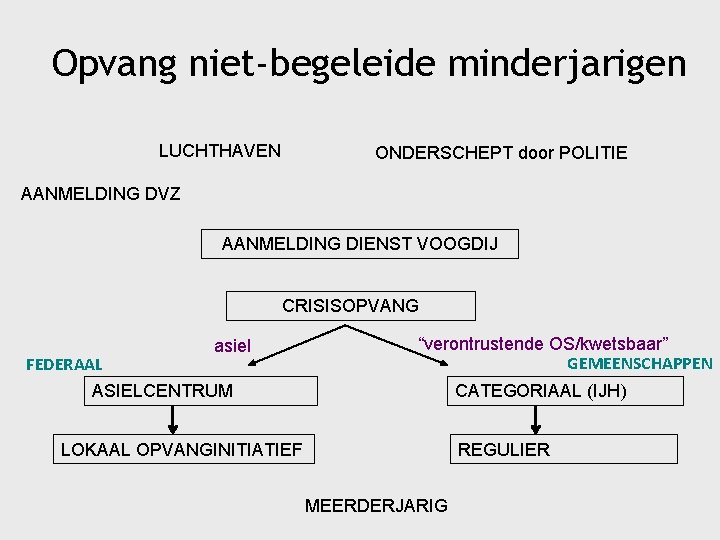 Opvang niet-begeleide minderjarigen LUCHTHAVEN ONDERSCHEPT door POLITIE AANMELDING DVZ AANMELDING DIENST VOOGDIJ CRISISOPVANG FEDERAAL