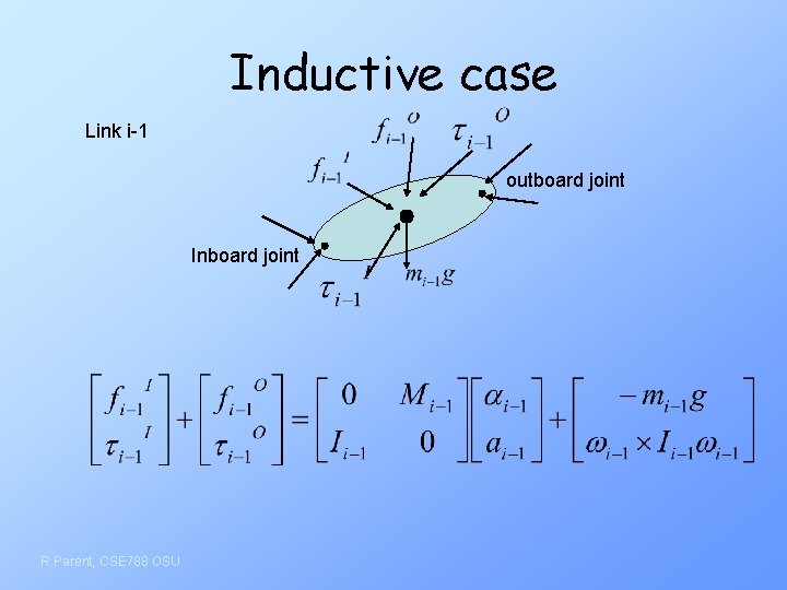 Inductive case Link i-1 outboard joint Inboard joint R. Parent, CSE 788 OSU 