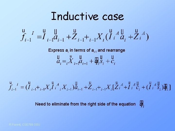 Inductive case Express ai in terms of ai-1 and rearrange Need to eliminate from