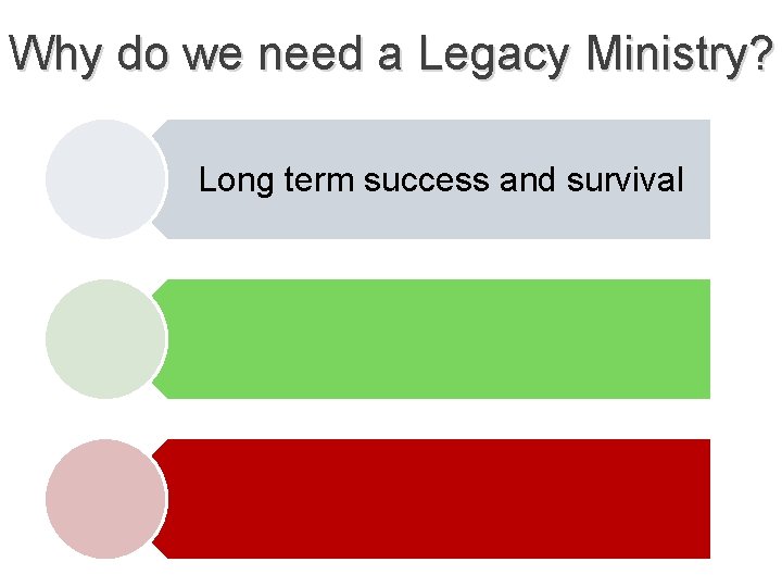 Why do we need a Legacy Ministry? Long term success and survival 