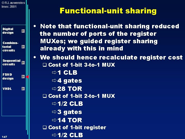 © R. Lauwereins Imec 2001 Digital design Combinatorial circuits Sequential circuits FSMD design VHDL