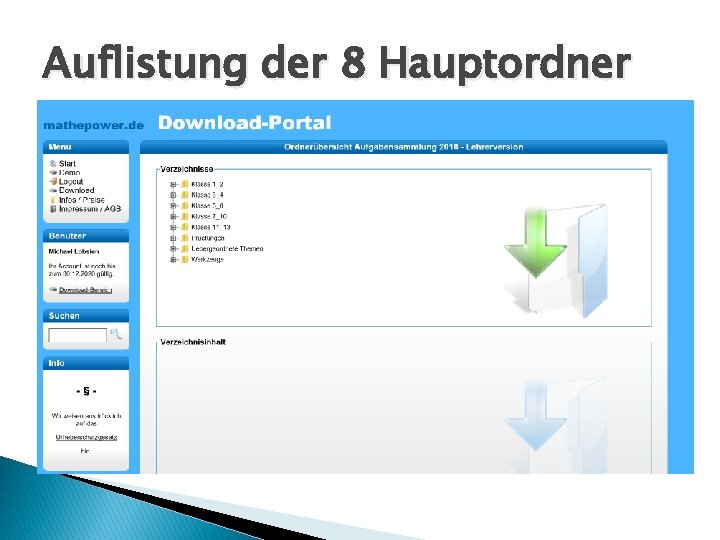 Auflistung der 8 Hauptordner 