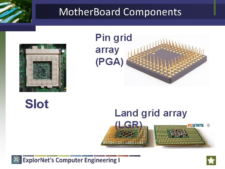 Mother. Board Components Pin grid array (PGA) Slot Land grid array (LGR) 