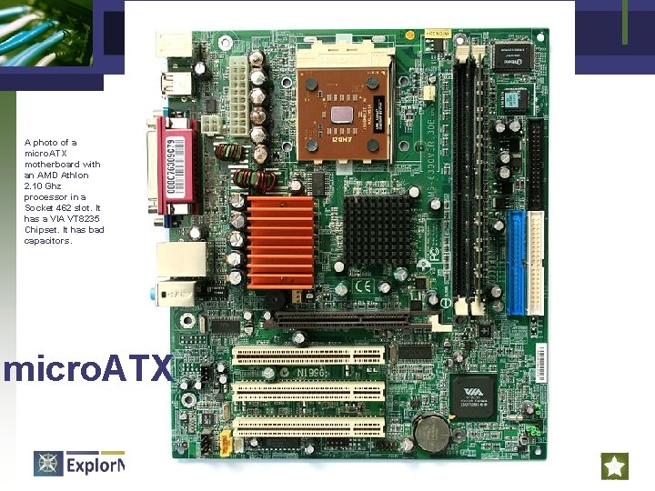 A photo of a micro. ATX motherboard with an AMD Athlon 2. 10 Ghz