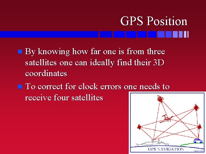 GPS Position By knowing how far one is from three satellites one can ideally