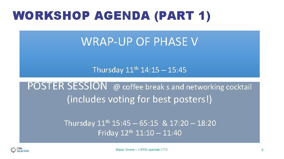 WORKSHOP AGENDA (PART 1) WRAP-UP OF PHASE V Thursday 11 th 14: 15 –