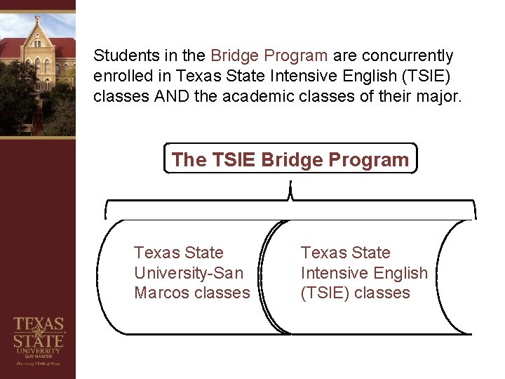 Students in the Bridge Program are concurrently enrolled in Texas State Intensive English (TSIE)