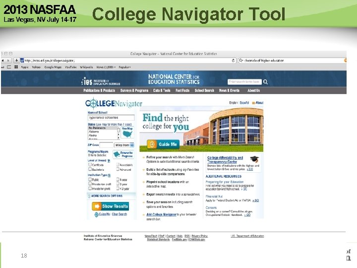 College Navigator Tool 18 