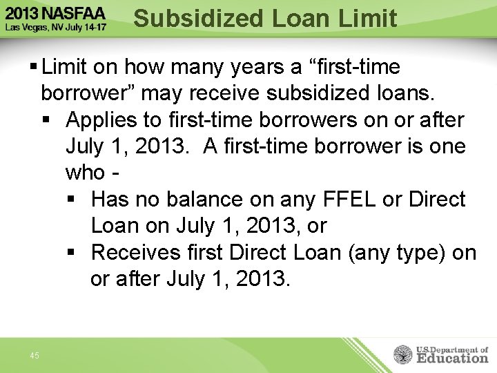 Subsidized Loan Limit § Limit on how many years a “first-time borrower” may receive