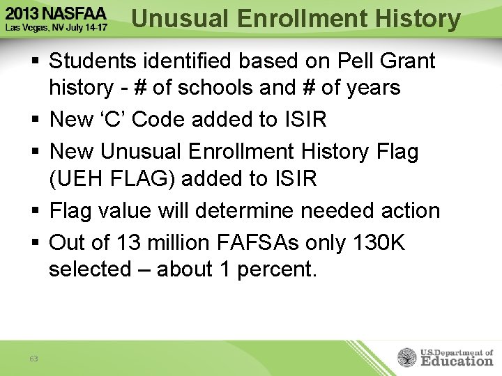 Unusual Enrollment History § Students identified based on Pell Grant history - # of