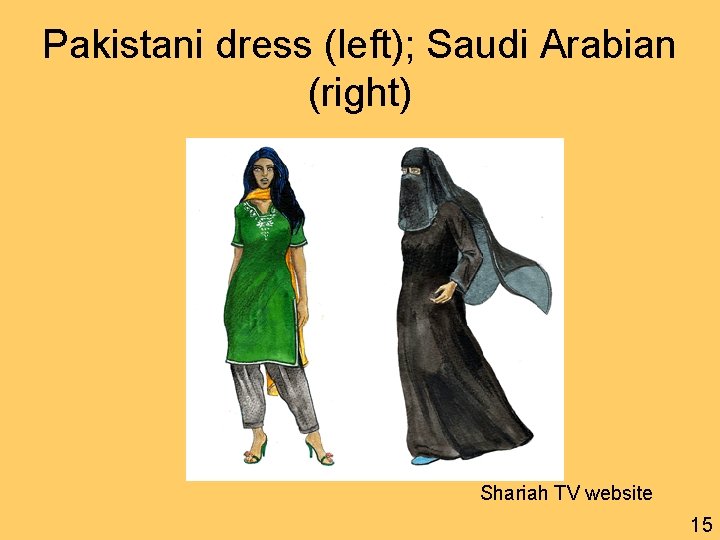 Pakistani dress (left); Saudi Arabian (right) Shariah TV website 15 