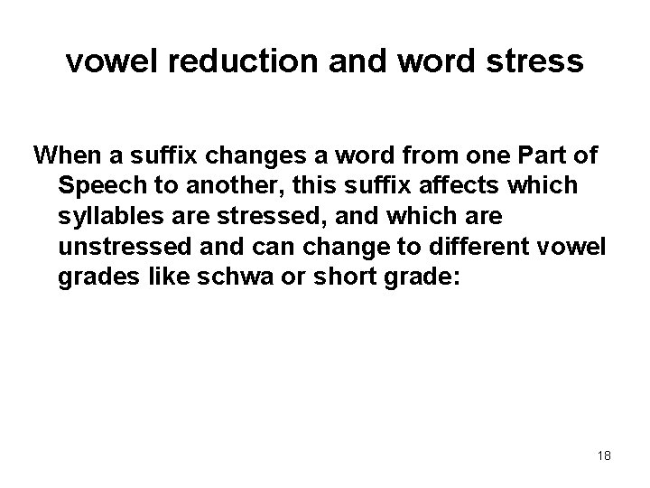 vowel reduction and word stress When a suffix changes a word from one Part