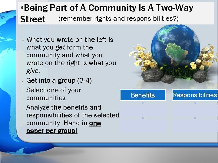  • Being Part of A Community Is A Two-Way Street (remember rights and