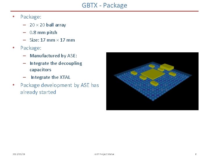 GBTX - Package • Package: – 20 × 20 ball array – 0. 8