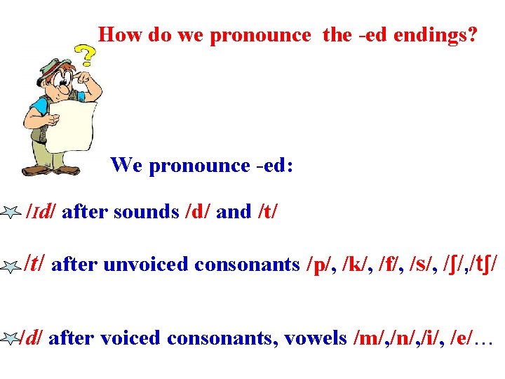 How do we pronounce the -ed endings? We pronounce -ed: /Id/ after sounds /d/