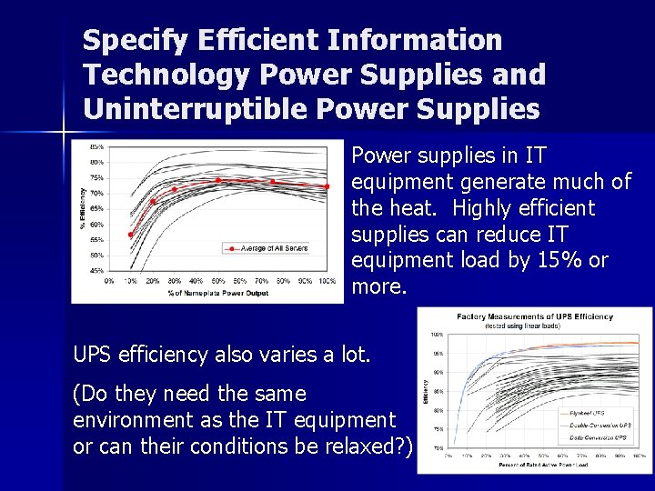Specify Efficient Information Technology Power Supplies and Uninterruptible Power Supplies Power supplies in IT