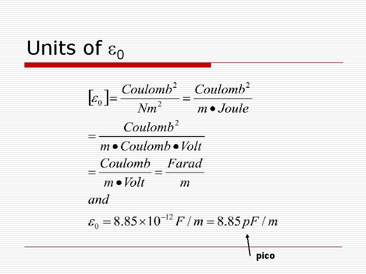 Units of e 0 pico 