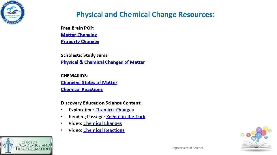 Physical and Chemical Change Resources: Free Brain POP: Matter Changing Property Changes Scholastic Study