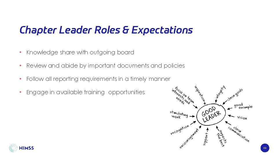 Chapter Leader Roles & Expectations • Knowledge share with outgoing board • Review and