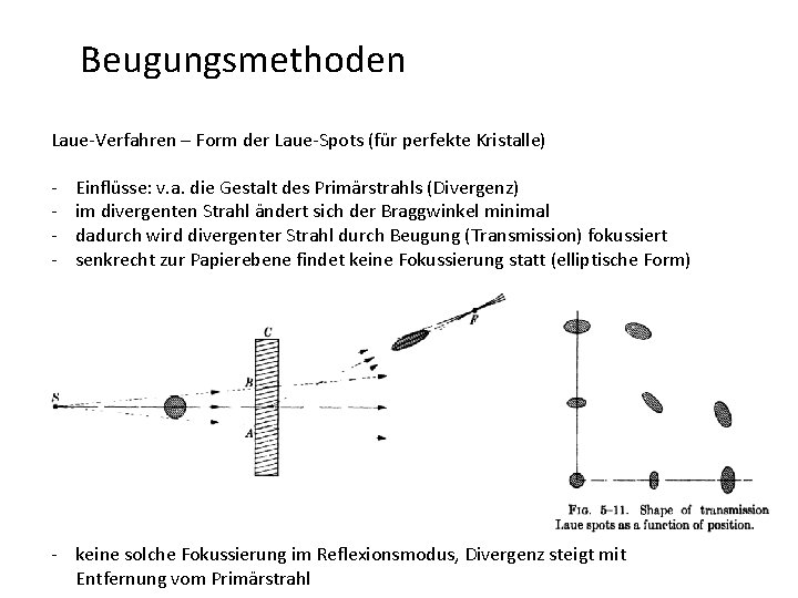 Beugungsmethoden Laue-Verfahren – Form der Laue-Spots (für perfekte Kristalle) - Einflüsse: v. a. die