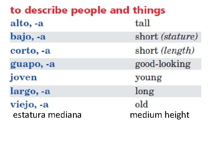 estatura mediana medium height 