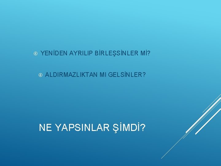  YENİDEN AYRILIP BİRLEŞSİNLER Mİ? ALDIRMAZLIKTAN MI GELSİNLER? NE YAPSINLAR ŞİMDİ? 