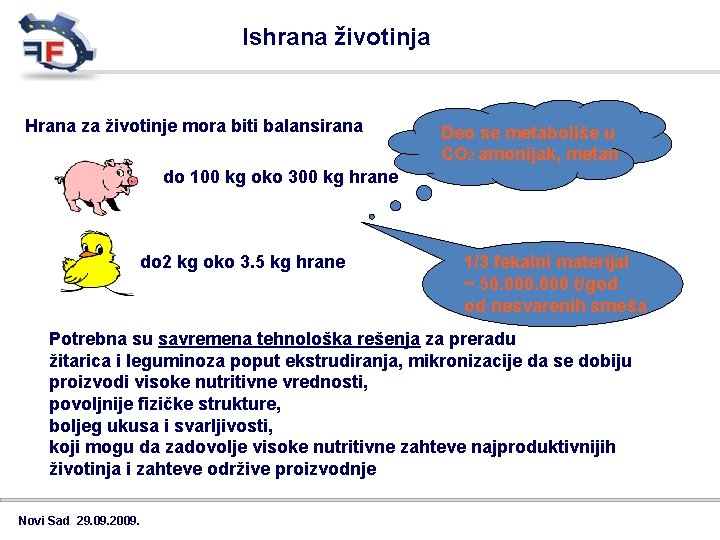 Ishrana životinja Hrana za životinje mora biti balansirana Deo se metaboliše u CO 2