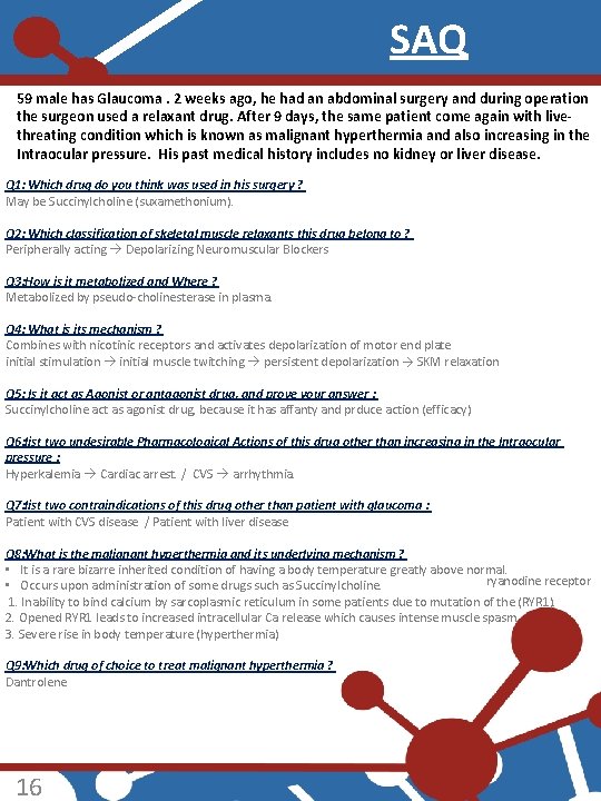SAQ 59 male has Glaucoma. 2 weeks ago, he had an abdominal surgery and