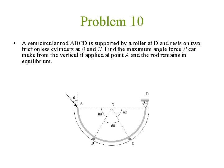Problem 10 • A semicircular rod ABCD is supported by a roller at D
