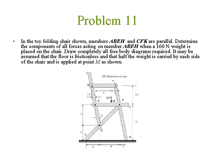 Problem 11 • In the toy folding chair shown, members ABEH and CFK are