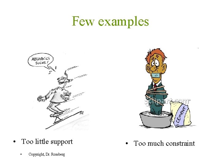 Few examples • Too little support • Copyright, Dr. Romberg • Too much constraint