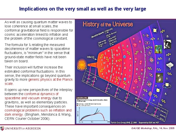 Implications on the very small as well as the very large As well as