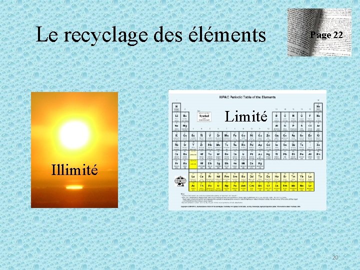 Le recyclage des éléments Page 22 Limité Illimité 20 
