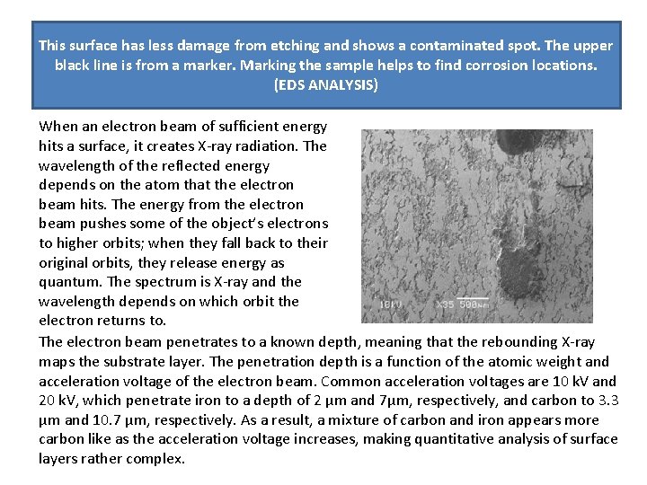 This surface has less damage from etching and shows a contaminated spot. The upper