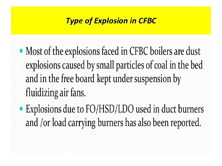Type of Explosion in CFBC 