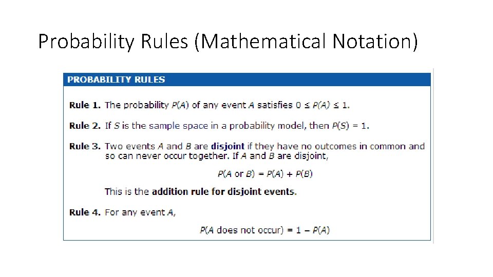 Probability Rules (Mathematical Notation) 