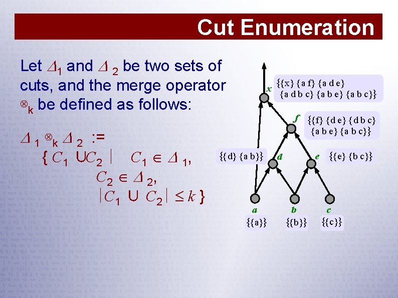 Cut Enumeration Let 1 and 2 be two sets of cuts, and the merge