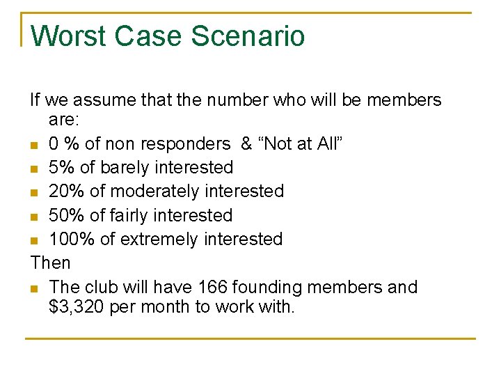 Worst Case Scenario If we assume that the number who will be members are: