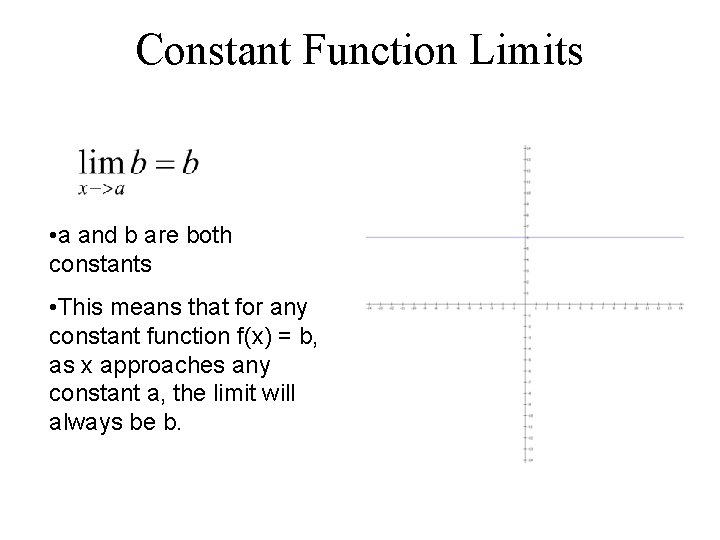 Constant Function Limits • a and b are both constants • This means that Constant Function Limits • a and b are both constants • This means that