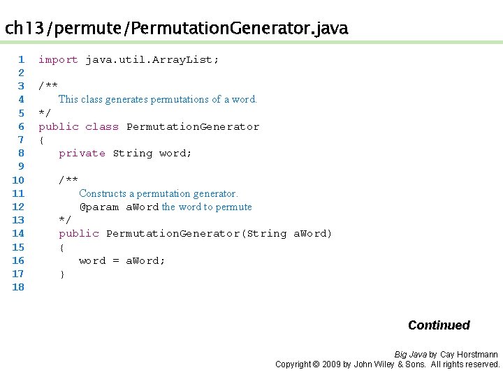 ch 13/permute/Permutation. Generator. java 1 2 3 4 5 6 7 8 9 10