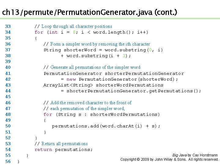 ch 13/permute/Permutation. Generator. java (cont. ) 33 34 35 36 37 38 39 40