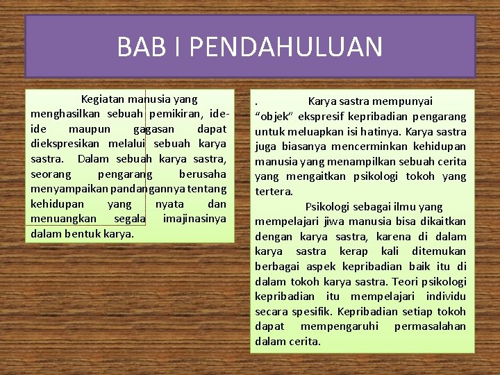 BAB I PENDAHULUAN Kegiatan manusia yang menghasilkan sebuah pemikiran, ideide maupun gagasan dapat diekspresikan