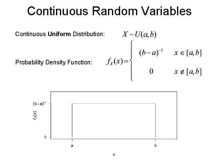 Continuous Random Variables Continuous Uniform Distribution: Probability Density Function: Continuous Random Variables Continuous Uniform Distribution: Probability Density Function:
