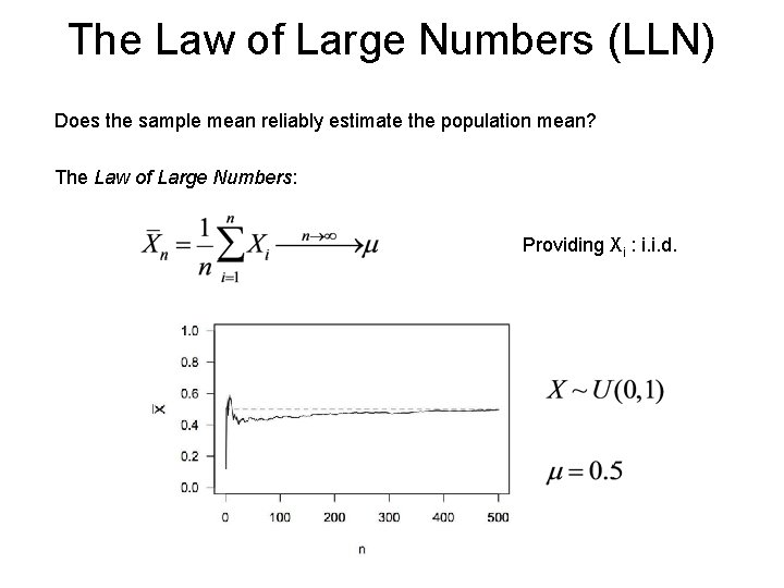 The Law of Large Numbers (LLN) Does the sample mean reliably estimate the population The Law of Large Numbers (LLN) Does the sample mean reliably estimate the population